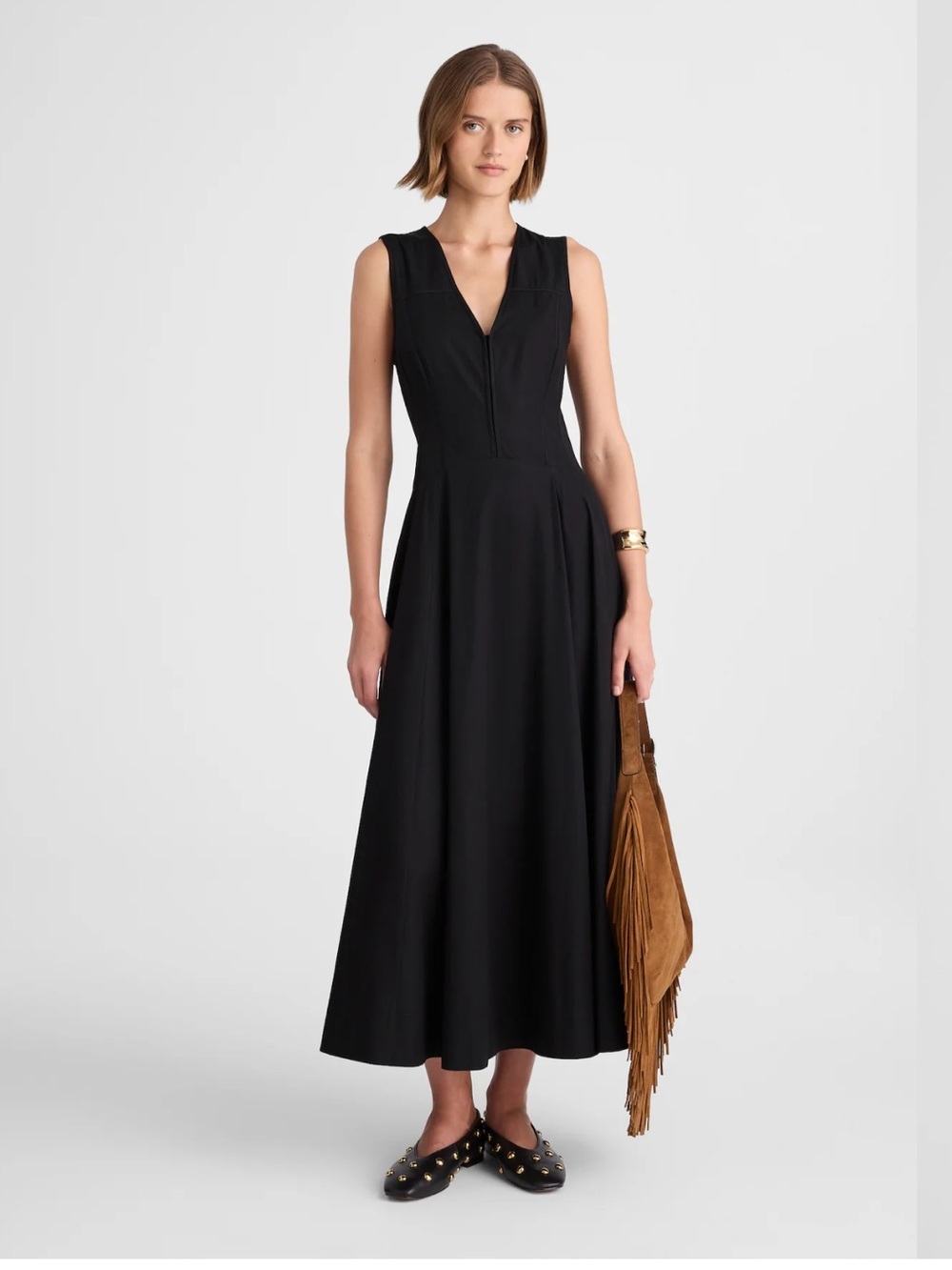 NEW Madewell V-Neck Circle Midi Dress in jet black cotton Size 2 $168 NW050
